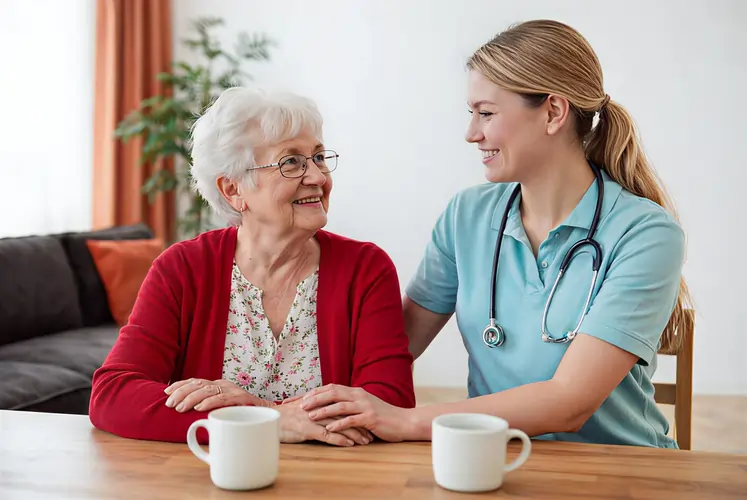 24 hour home care in London: carer working with elderly woman at home